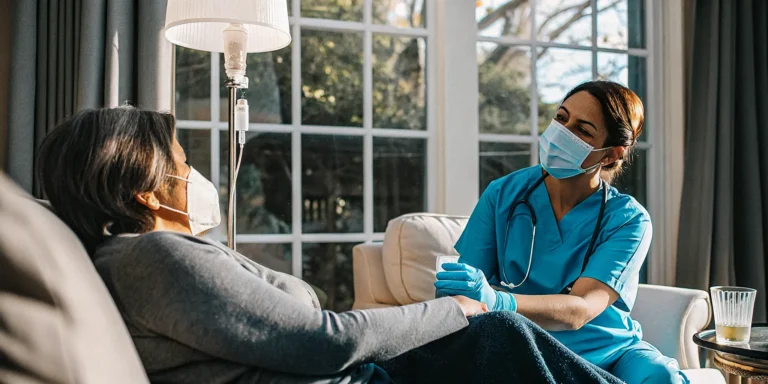 A skilled nurse performing at-home trach care for a child.