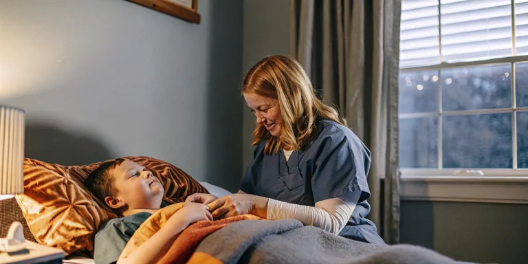 Pediatric home health nurse caring for a child with a neuromuscular disorder in a Georgia home setting