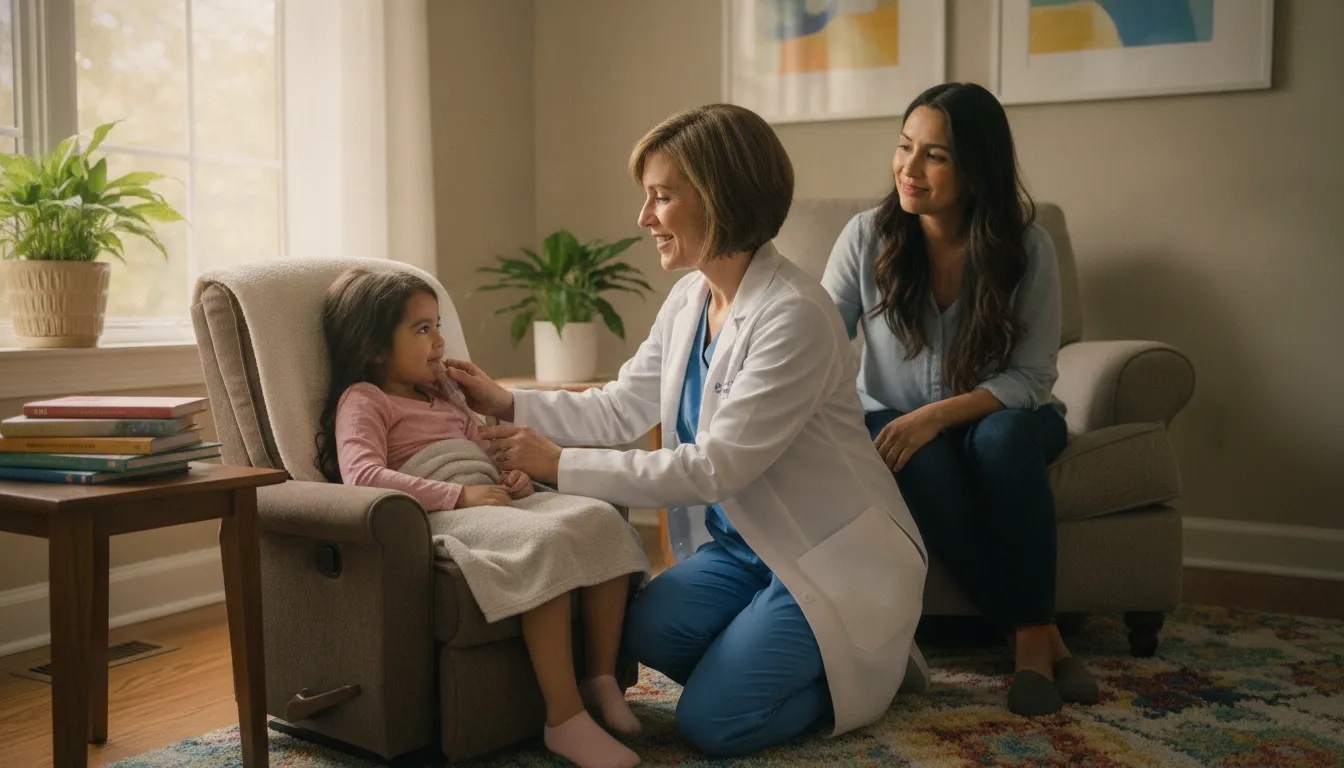 RN providing in-home pediatric skilled nursing care to a child in Georgia