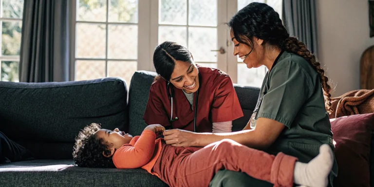 Pediatric nurse providing home health care to a child in Valdosta, Georgia