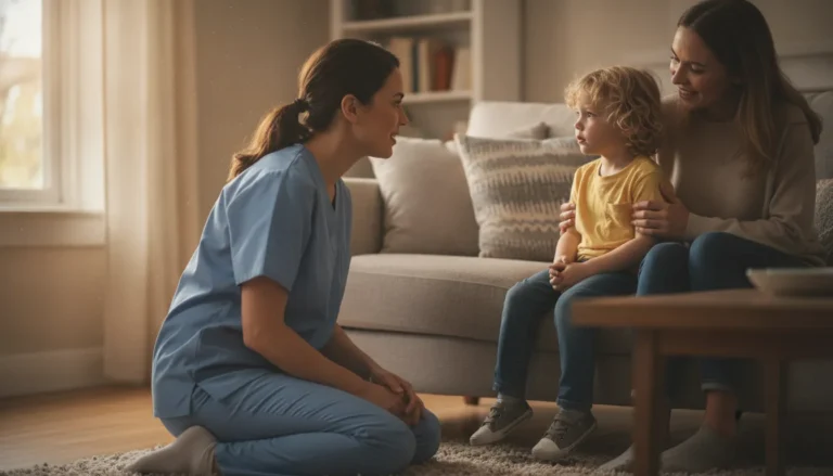 A professional pediatric nurse caring for a medically fragile child in their home in Gainesville, Georgia