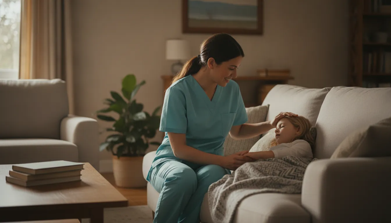 Pediatric nurse caring for a child at home in Rome, Georgia