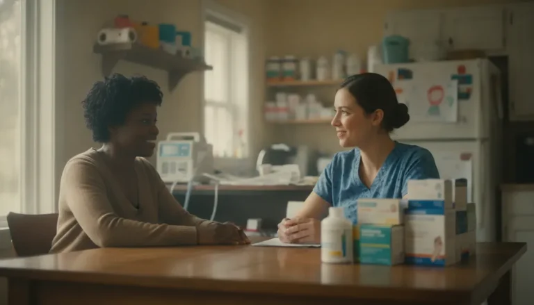 Georgia pediatric nurse discussing care records with a parent